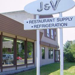 J&V Restaurant Supply Road Sign