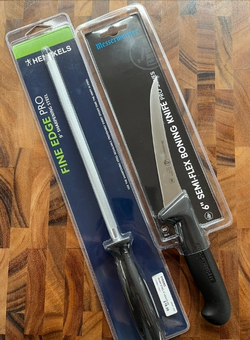 Messermeister Pro Series 6” Curved Boning Knife and Zwilling Honing Steel